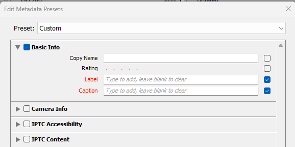 Clear Label and Caption fields on import